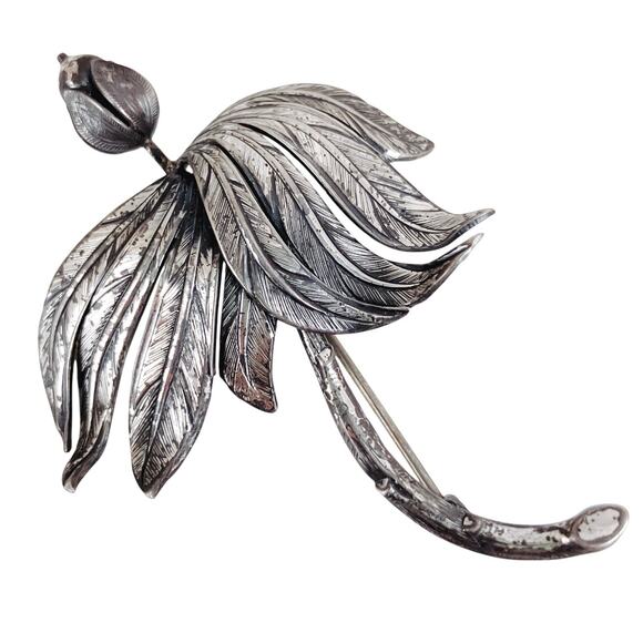 VTG Signed Danecraft Sterling Silver Floral Brooch Mid Century 1940s-1960s - Picture 1 of 8